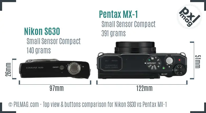 Nikon S630 vs Pentax MX-1 top view buttons comparison