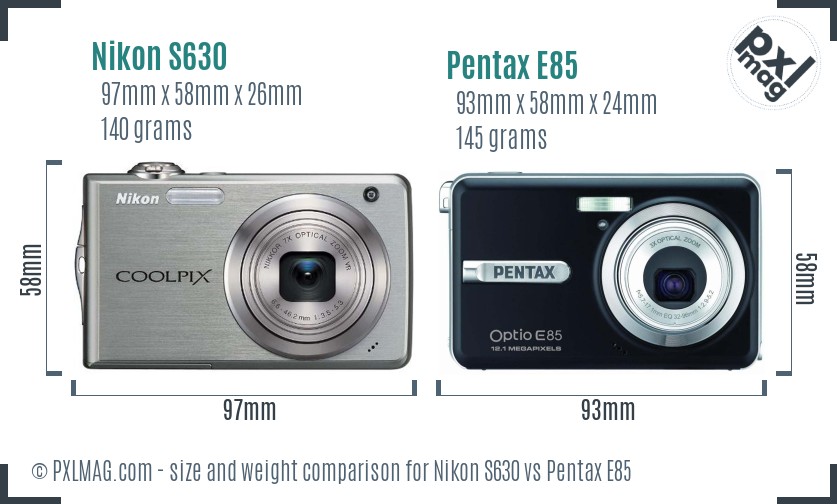 Nikon S630 vs Pentax E85 size comparison