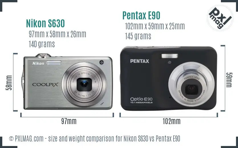 Nikon S630 vs Pentax E90 size comparison