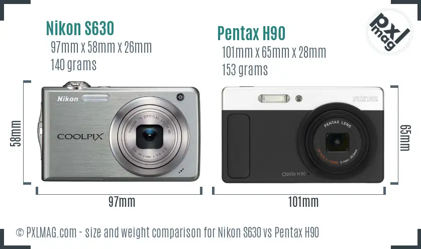 Nikon S630 vs Pentax H90 size comparison Nikon S630 vs Pentax H90 size comparison