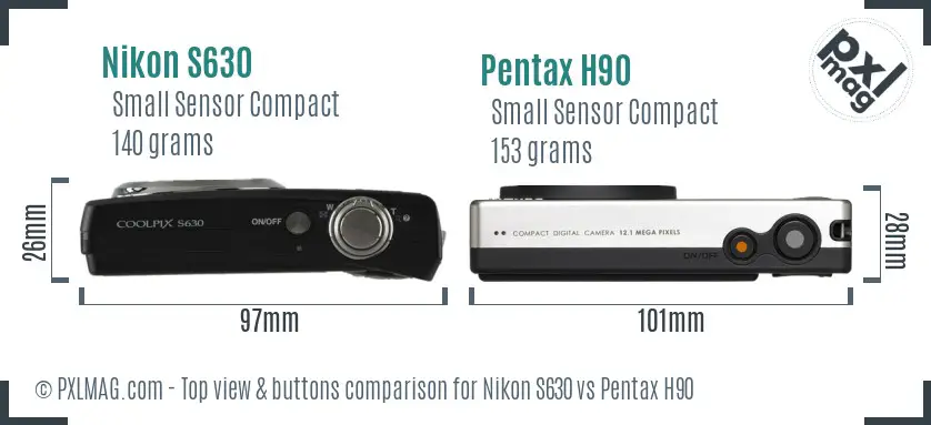 Nikon S630 vs Pentax H90 top view buttons comparison Nikon S630 vs Pentax H90 top view buttons comparison
