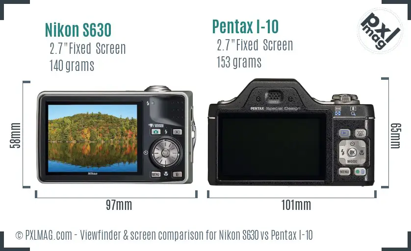 Nikon S630 vs Pentax I-10 Screen and Viewfinder comparison