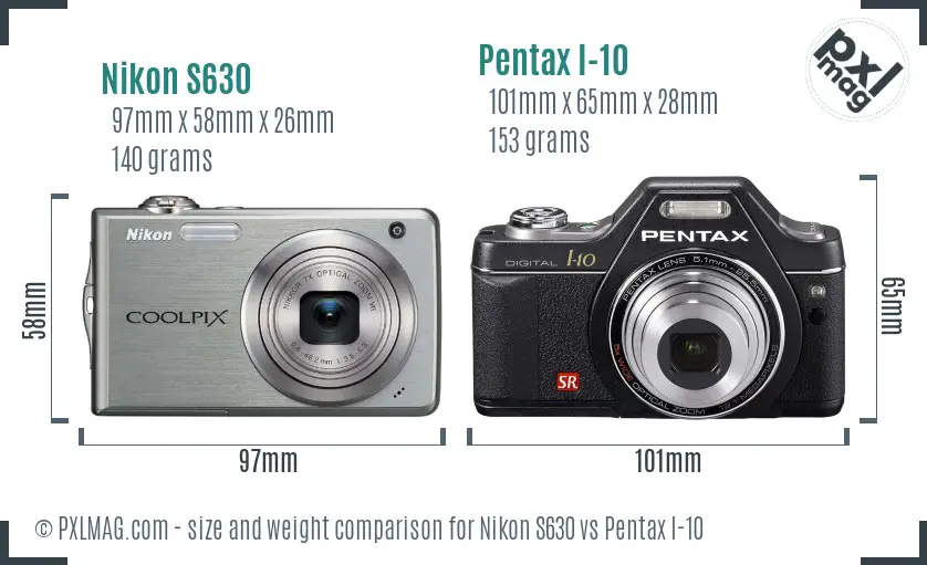 Nikon S630 vs Pentax I-10 size comparison