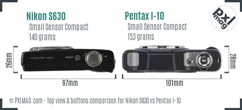 Nikon S630 vs Pentax I-10 top view buttons comparison