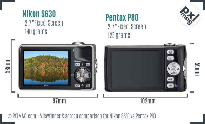 Nikon S630 vs Pentax P80 Screen and Viewfinder comparison