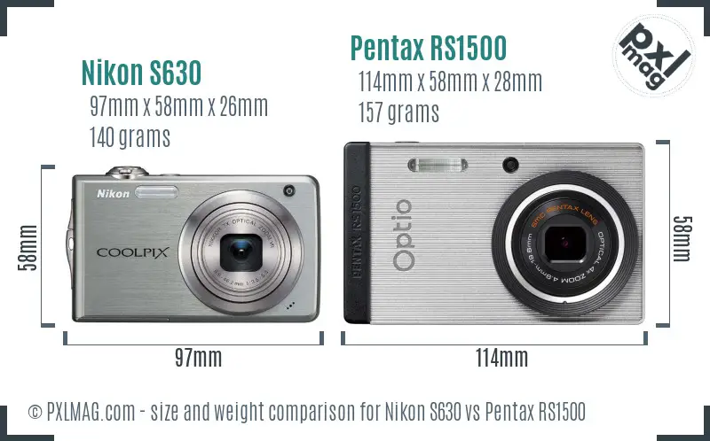 Nikon S630 vs Pentax RS1500 size comparison