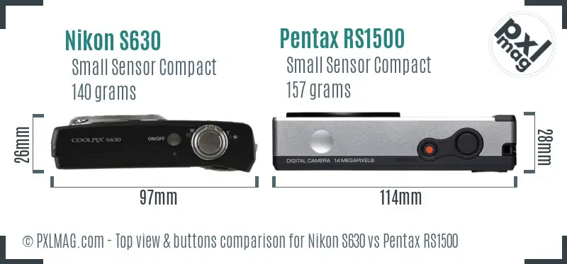 Nikon S630 vs Pentax RS1500 top view buttons comparison