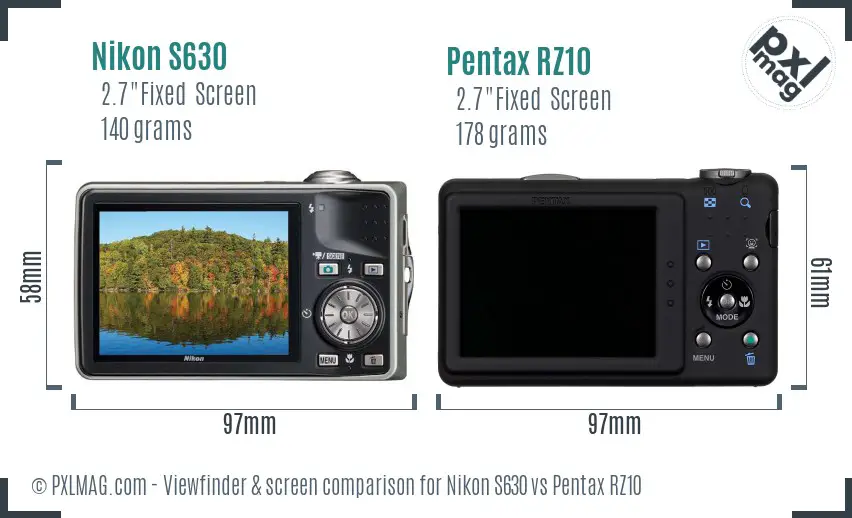 Nikon S630 vs Pentax RZ10 Screen and Viewfinder comparison