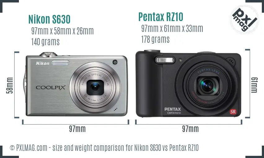 Nikon S630 vs Pentax RZ10 size comparison