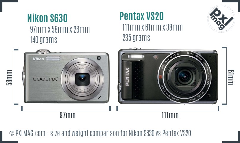 Nikon S630 vs Pentax VS20 size comparison