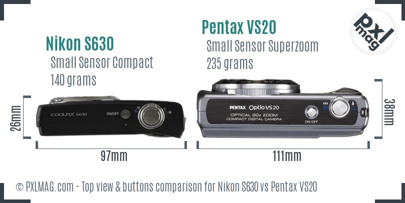 Nikon S630 vs Pentax VS20 top view buttons comparison