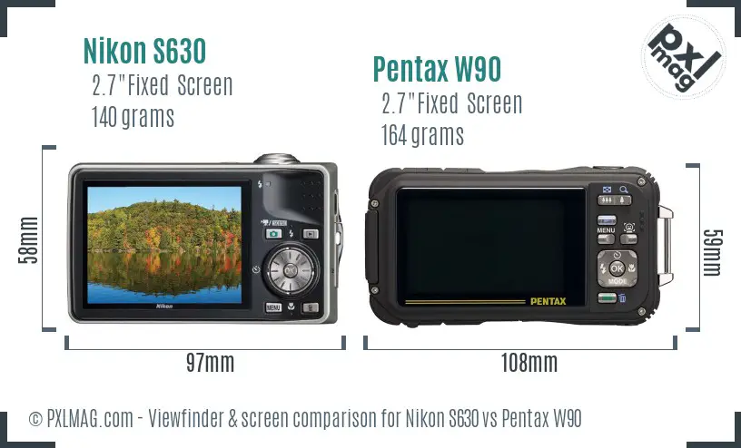 Nikon S630 vs Pentax W90 Screen and Viewfinder comparison