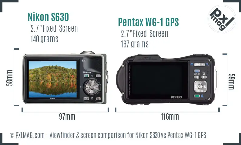 Nikon S630 vs Pentax WG-1 GPS Screen and Viewfinder comparison