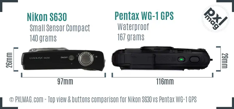 Nikon S630 vs Pentax WG-1 GPS top view buttons comparison