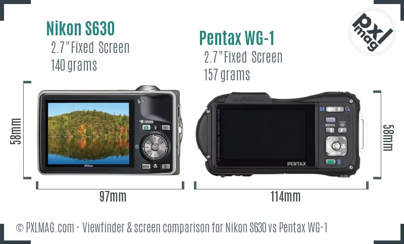 Nikon S630 vs Pentax WG-1 Screen and Viewfinder comparison