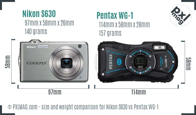 Nikon S630 vs Pentax WG-1 size comparison