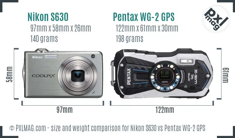 Nikon S630 vs Pentax WG-2 GPS size comparison