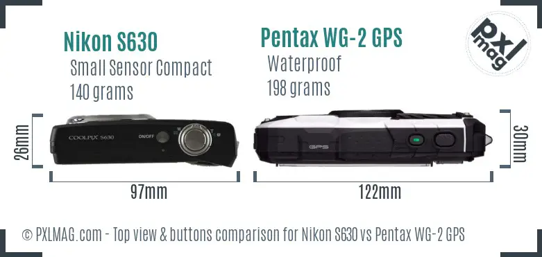 Nikon S630 vs Pentax WG-2 GPS top view buttons comparison