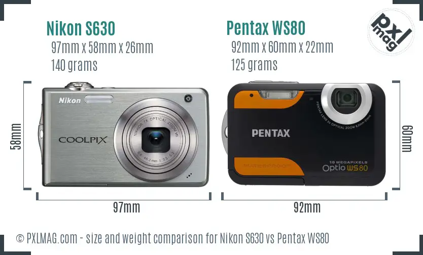 Nikon S630 vs Pentax WS80 size comparison