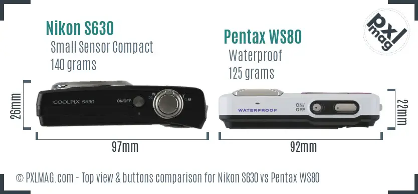Nikon S630 vs Pentax WS80 top view buttons comparison