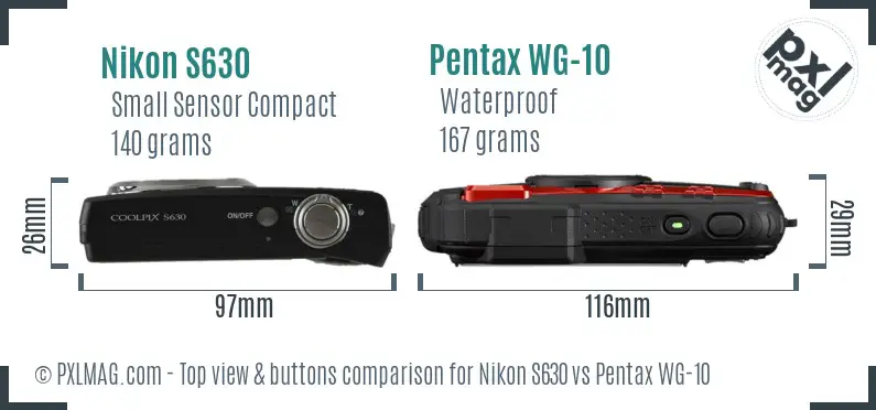 Nikon S630 vs Pentax WG-10 top view buttons comparison