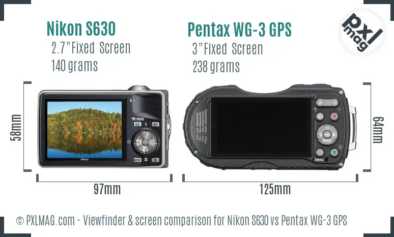 Nikon S630 vs Pentax WG-3 GPS Screen and Viewfinder comparison
