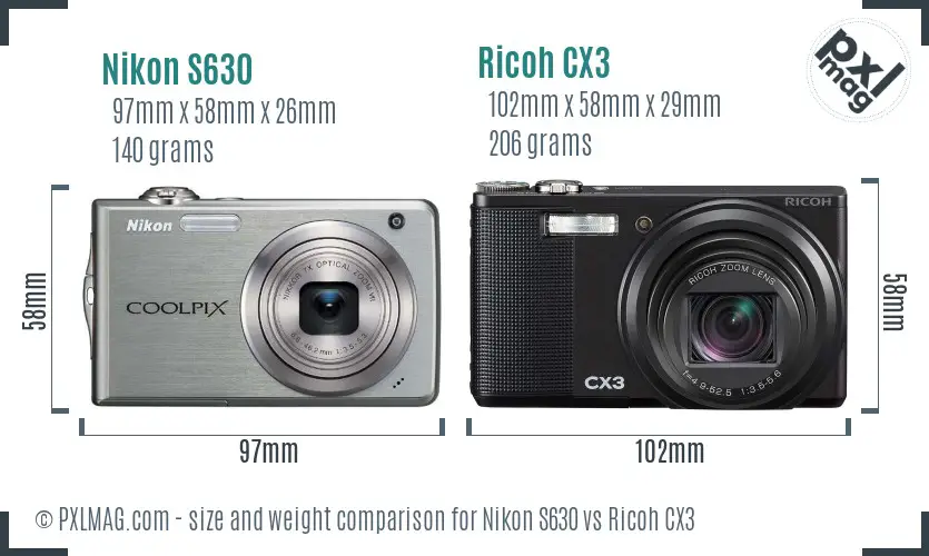 Nikon S630 vs Ricoh CX3 size comparison Nikon S630 vs Ricoh CX3 size comparison