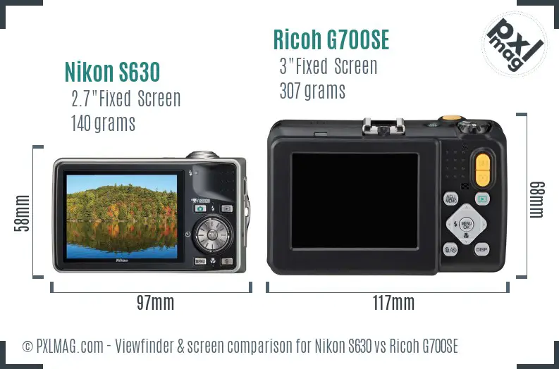Nikon S630 vs Ricoh G700SE Screen and Viewfinder comparison