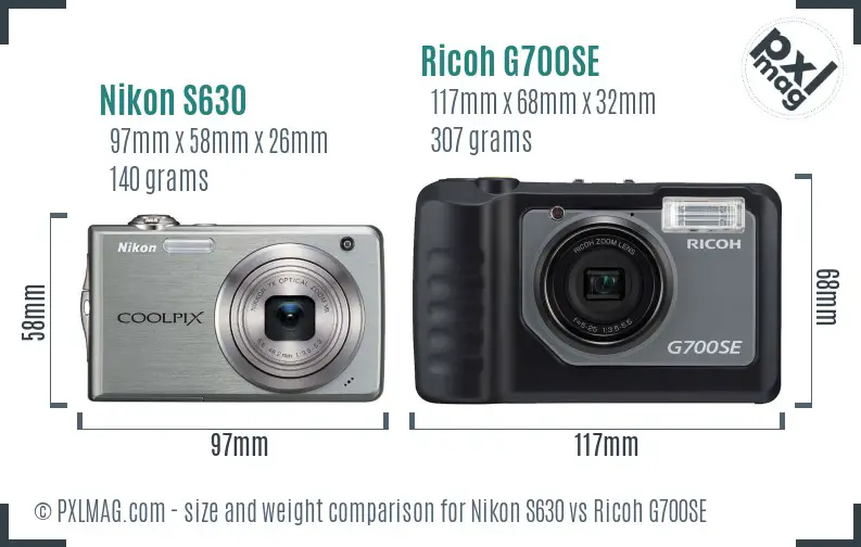 Nikon S630 vs Ricoh G700SE size comparison