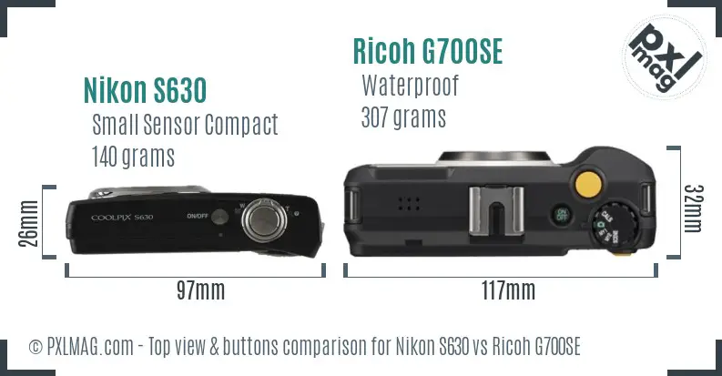Nikon S630 vs Ricoh G700SE top view buttons comparison