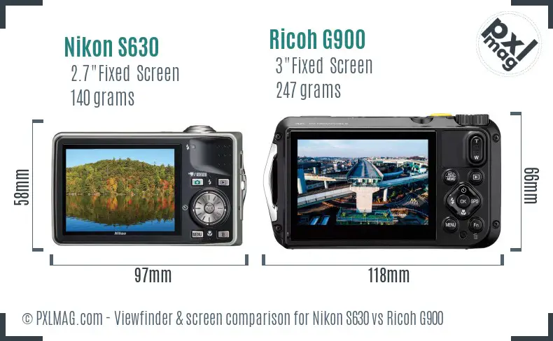 Nikon S630 vs Ricoh G900 Screen and Viewfinder comparison