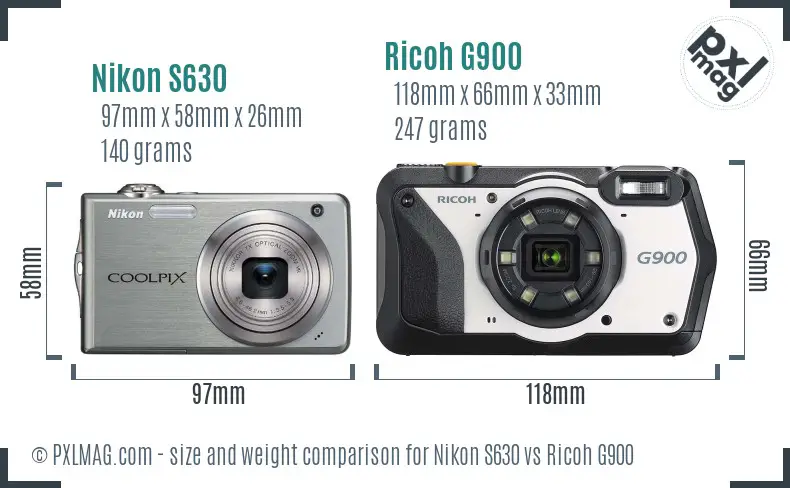 Nikon S630 vs Ricoh G900 size comparison