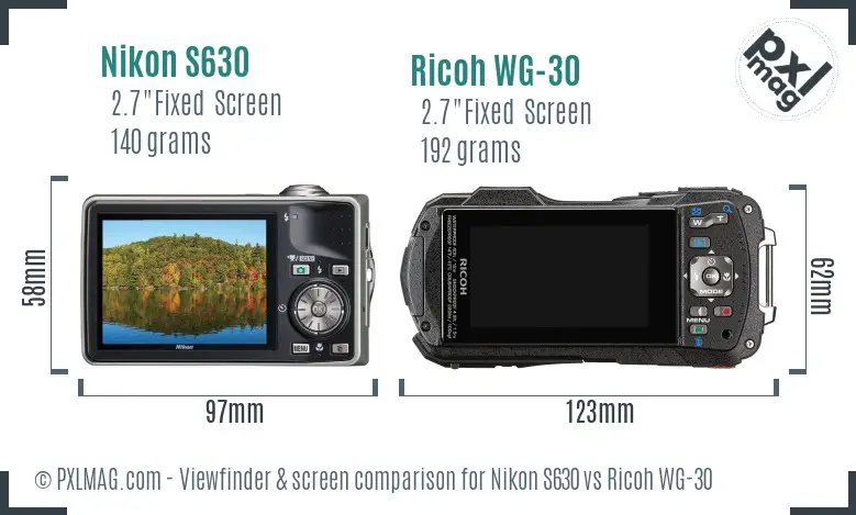 Nikon S630 vs Ricoh WG-30 Screen and Viewfinder comparison