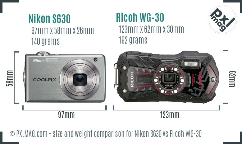 Nikon S630 vs Ricoh WG-30 size comparison