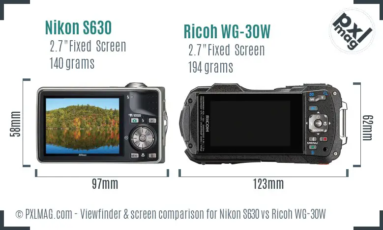 Nikon S630 vs Ricoh WG-30W Screen and Viewfinder comparison