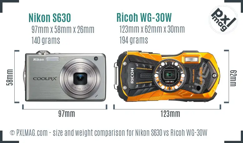 Nikon S630 vs Ricoh WG-30W size comparison Nikon S630 vs Ricoh WG-30W size comparison