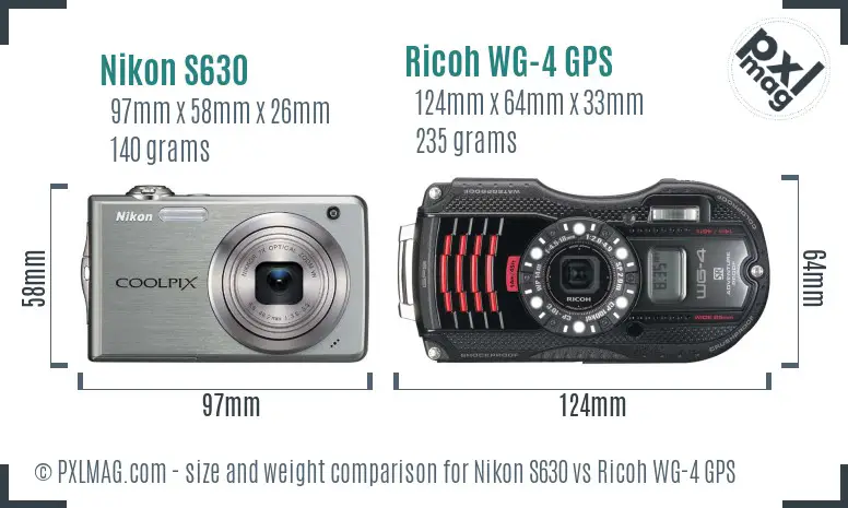 Nikon S630 vs Ricoh WG-4 GPS size comparison Nikon S630 vs Ricoh WG-4 GPS size comparison