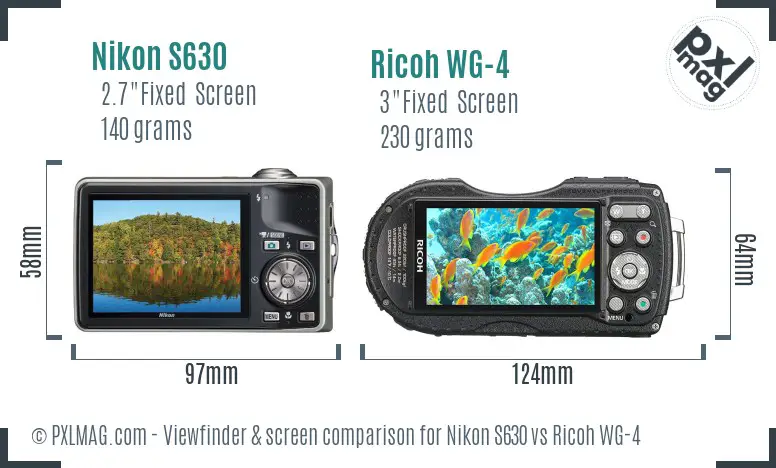 Nikon S630 vs Ricoh WG-4 Screen and Viewfinder comparison