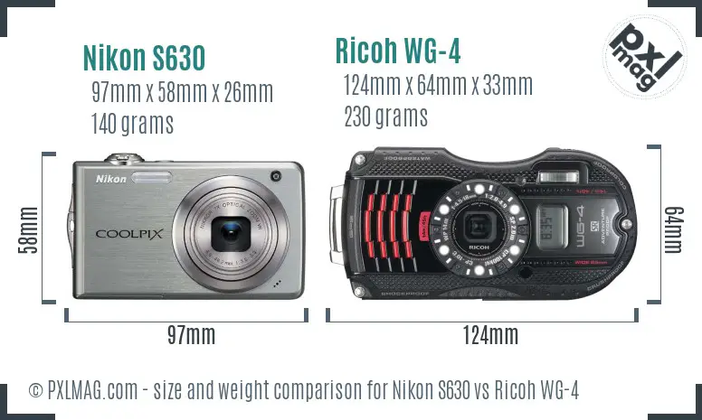 Nikon S630 vs Ricoh WG-4 size comparison Nikon S630 vs Ricoh WG-4 size comparison