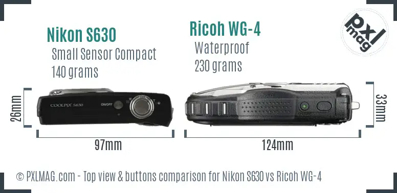 Nikon S630 vs Ricoh WG-4 top view buttons comparison