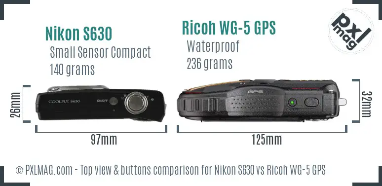 Nikon S630 vs Ricoh WG-5 GPS top view buttons comparison