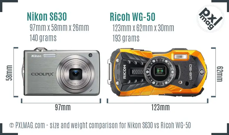 Nikon S630 vs Ricoh WG-50 size comparison Nikon S630 vs Ricoh WG-50 size comparison