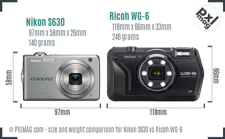 Nikon S630 vs Ricoh WG-6 size comparison Nikon S630 vs Ricoh WG-6 size comparison