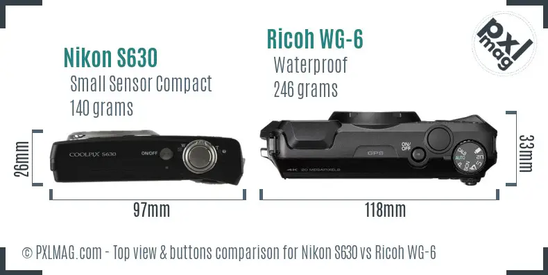 Nikon S630 vs Ricoh WG-6 top view buttons comparison Nikon S630 vs Ricoh WG-6 top view buttons comparison