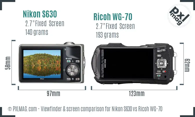 Nikon S630 vs Ricoh WG-70 Screen and Viewfinder comparison