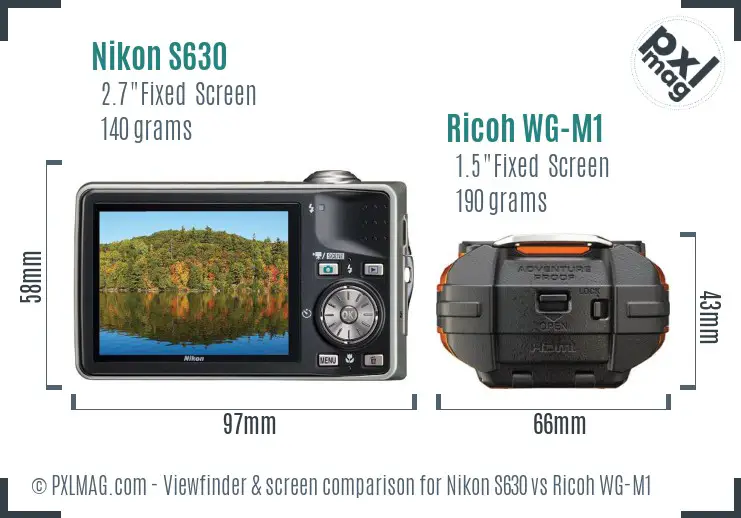 Nikon S630 vs Ricoh WG-M1 Screen and Viewfinder comparison