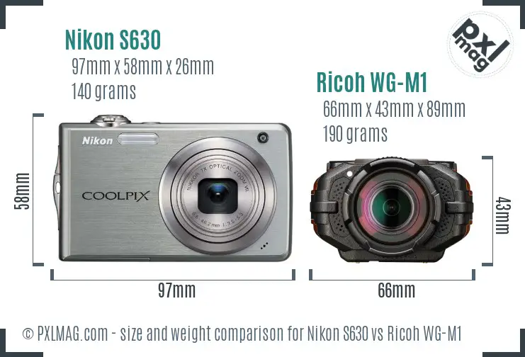 Nikon S630 vs Ricoh WG-M1 size comparison