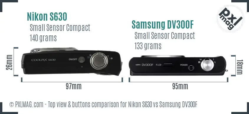 Nikon S630 vs Samsung DV300F top view buttons comparison