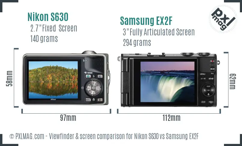 Nikon S630 vs Samsung EX2F Screen and Viewfinder comparison