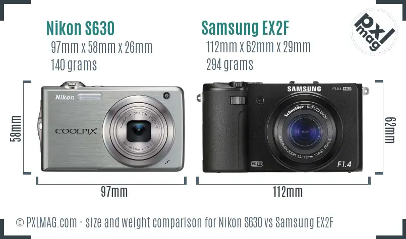 Nikon S630 vs Samsung EX2F size comparison